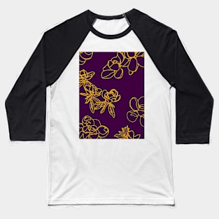 Magnolia Sketch Repeat Gold on Dark Purple 5748 Baseball T-Shirt